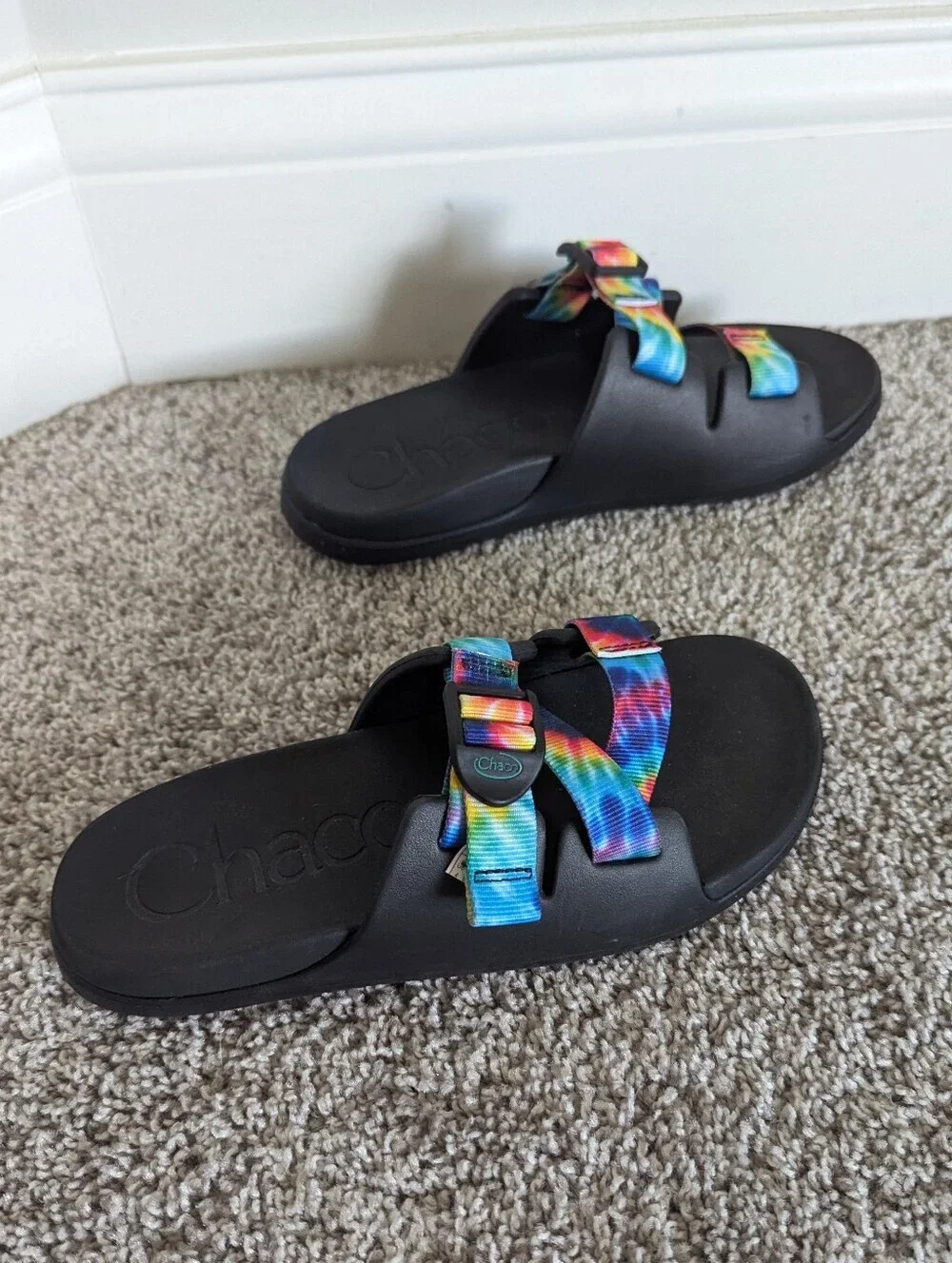 Chaco Kids Chillos Slides Sandals - Rainbow Tie Dye sz 4